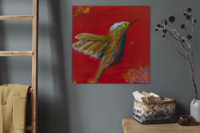 vogels veren waves glittertjes olieverf margrietmonks.nl