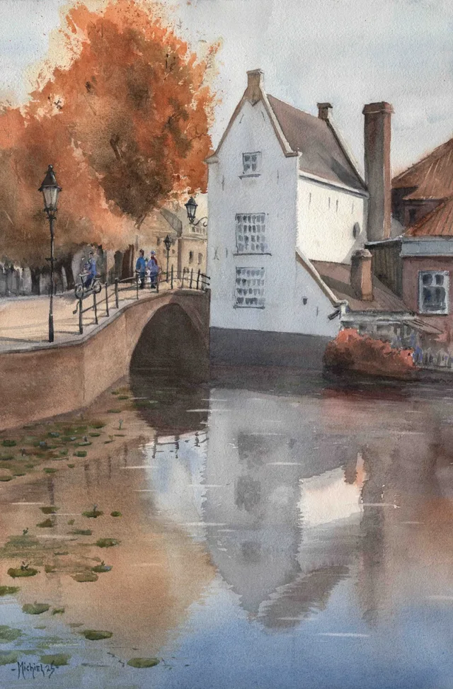 Bruggetje bij de Havik - aquarel van Michiel Geurts