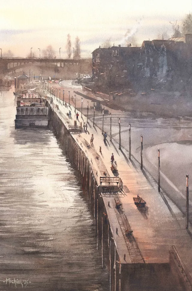 Ochtendgloren - aquarel van Michiel Geurts