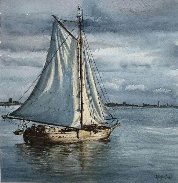 Friese Skûtsje - aquarel van Michiel Geurts